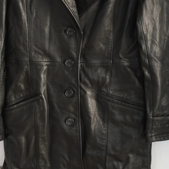 RARE Levi Strauss SAMPLE Black leather trench coat jacket NWOT - Picture 3 of 9